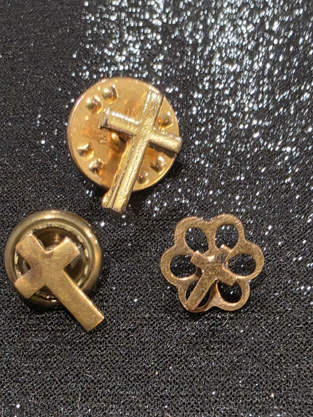 Vintage Gold-tone Minis: 2 Cross Lapel Pins & 1 Cross Pin Bundle